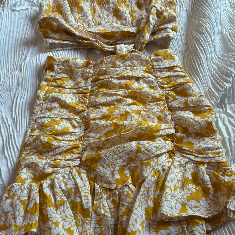 Yellow and White Floral top and skirt